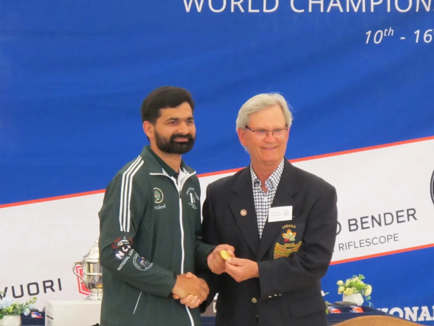 Valeed, of the Pakistan team, receives a medal at the F-Class World Championships.