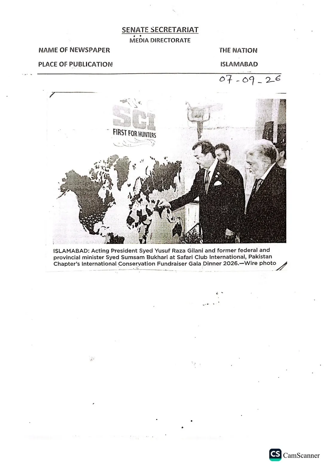Newspaper clipping of a photograph from the gala in The Nation.